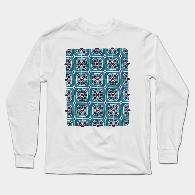 Teal Green and Blue Color Geometric Seamless Pattern Long Sleeve T-Shirt by Ezzkouch